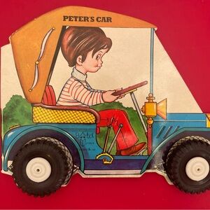 Vintage Peter’s Car Plastic Wheels Car-Shaped Book 1983 Montbec Publisher VGUC